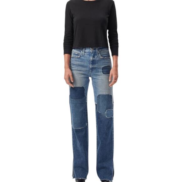 AMO Denim Jane Jeans Yesterday 24 Patchwork Flare Leg Repurposed Designer - Picture 12 of 12